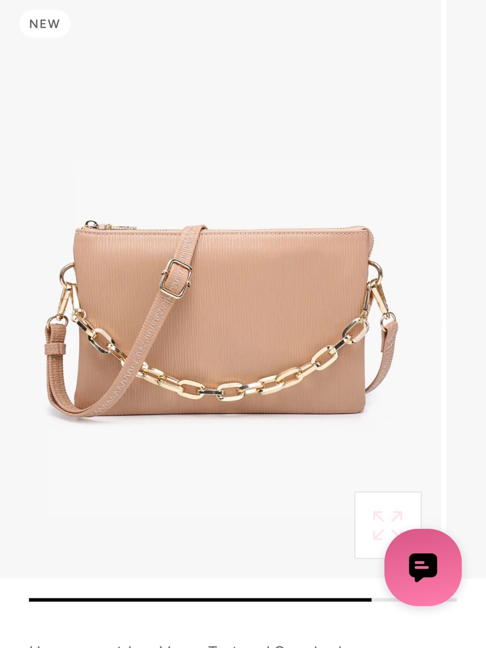 New in Bag Neutral Chain-Accent Crossbody Bag in Taupe